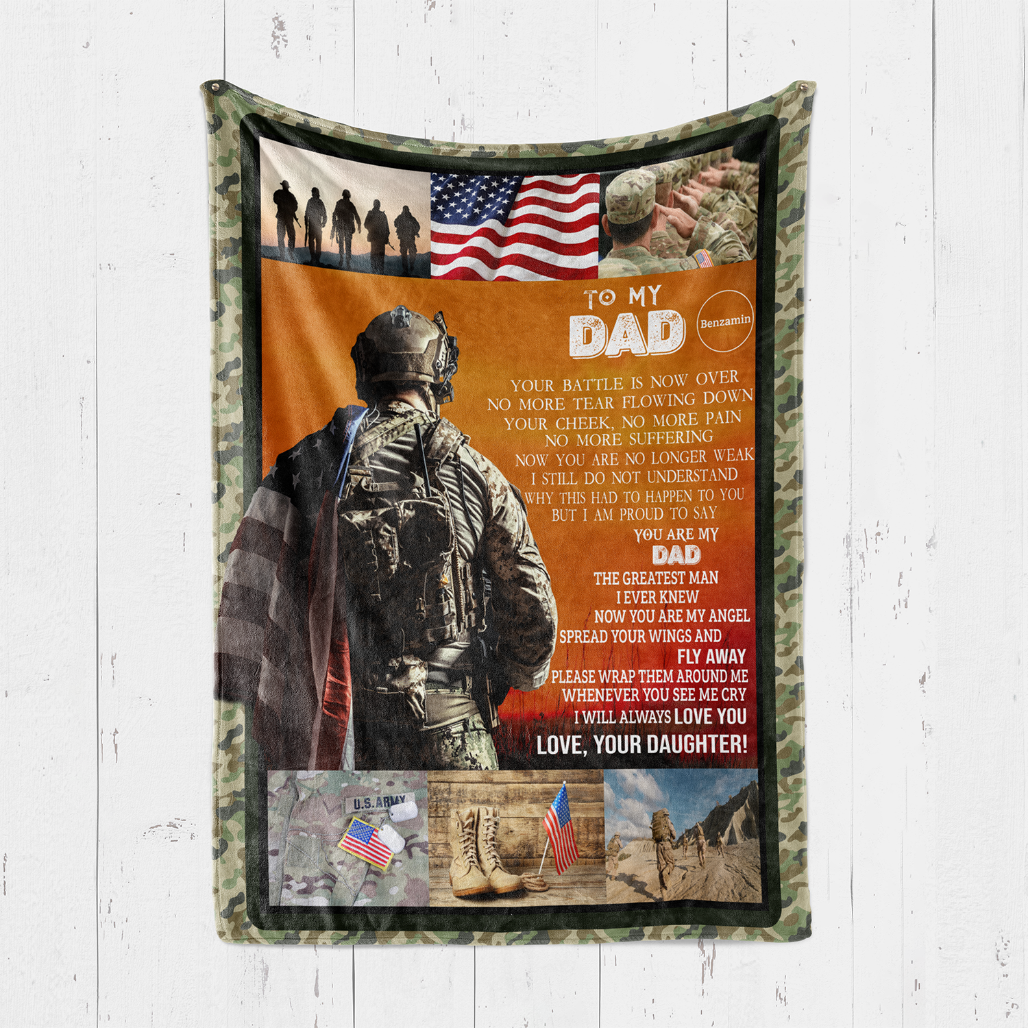 Personalized Gifts From Daughter To Veteran Dad, Stepdad, Grandpa Fleece Blanket
