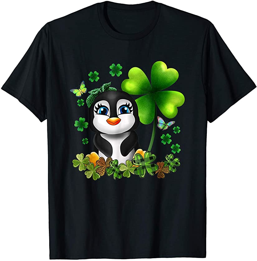 Girls St Patricks Day Penguin Kids Green Shamrock Women Gift T-Shirt