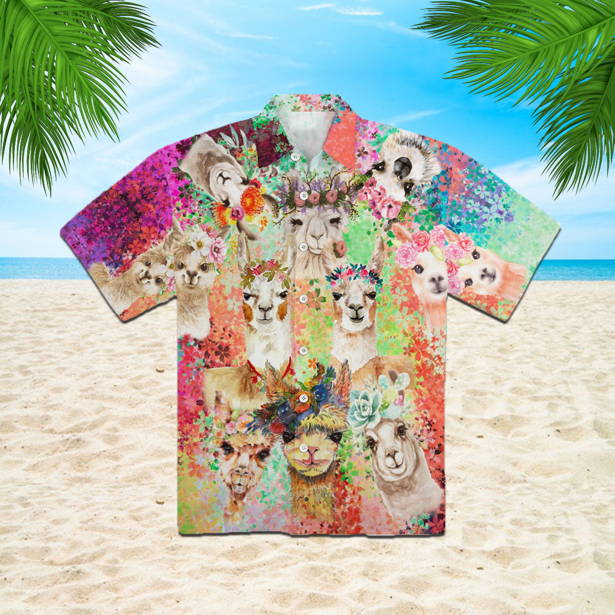 Oragontee Animal Lovely Llama Flower Crown Hawaiian Shirt | For Men & Women | Adult | Wt1262