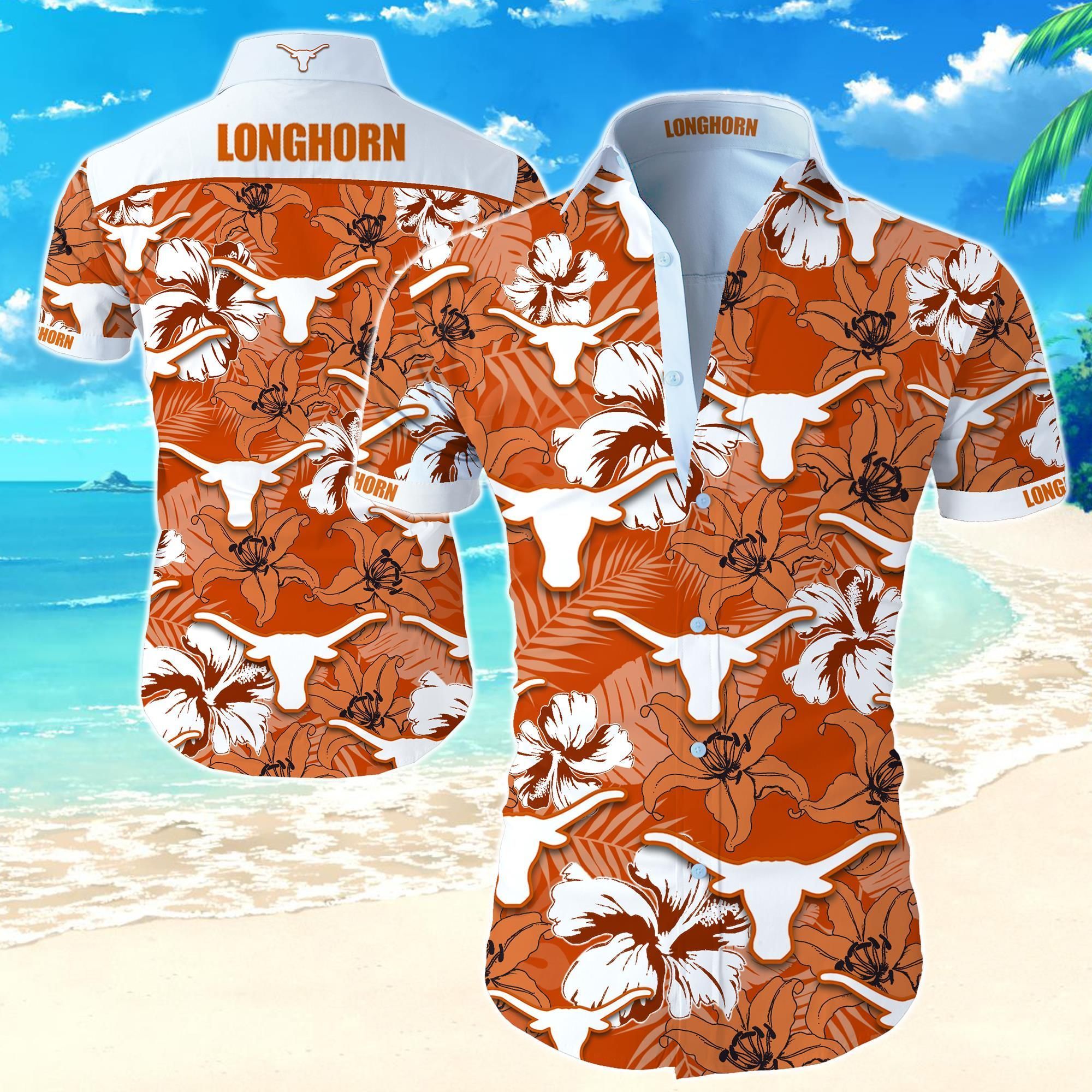 Texas Longhorns Hawaii Shirt Summer Button Up For Men Beach Wear Short Sleeve Ha73699