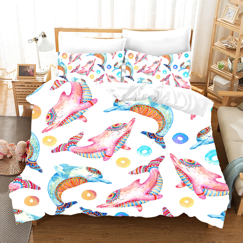 3D Pink Dolphin Moon Quilt Cover Set Bedding Set Pillowcases 67