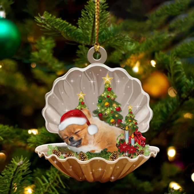 Pomeranian-Sleeping Pearl In Christmas Two Sided Ornament