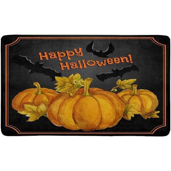 Halloween Card With Watercolor Pumpkins And Bats Halloween Doormat Indoor And Outdoor Mat Entrance Rug Funny Home Decor Closing Gift Gift For Friend Family Gift Idea