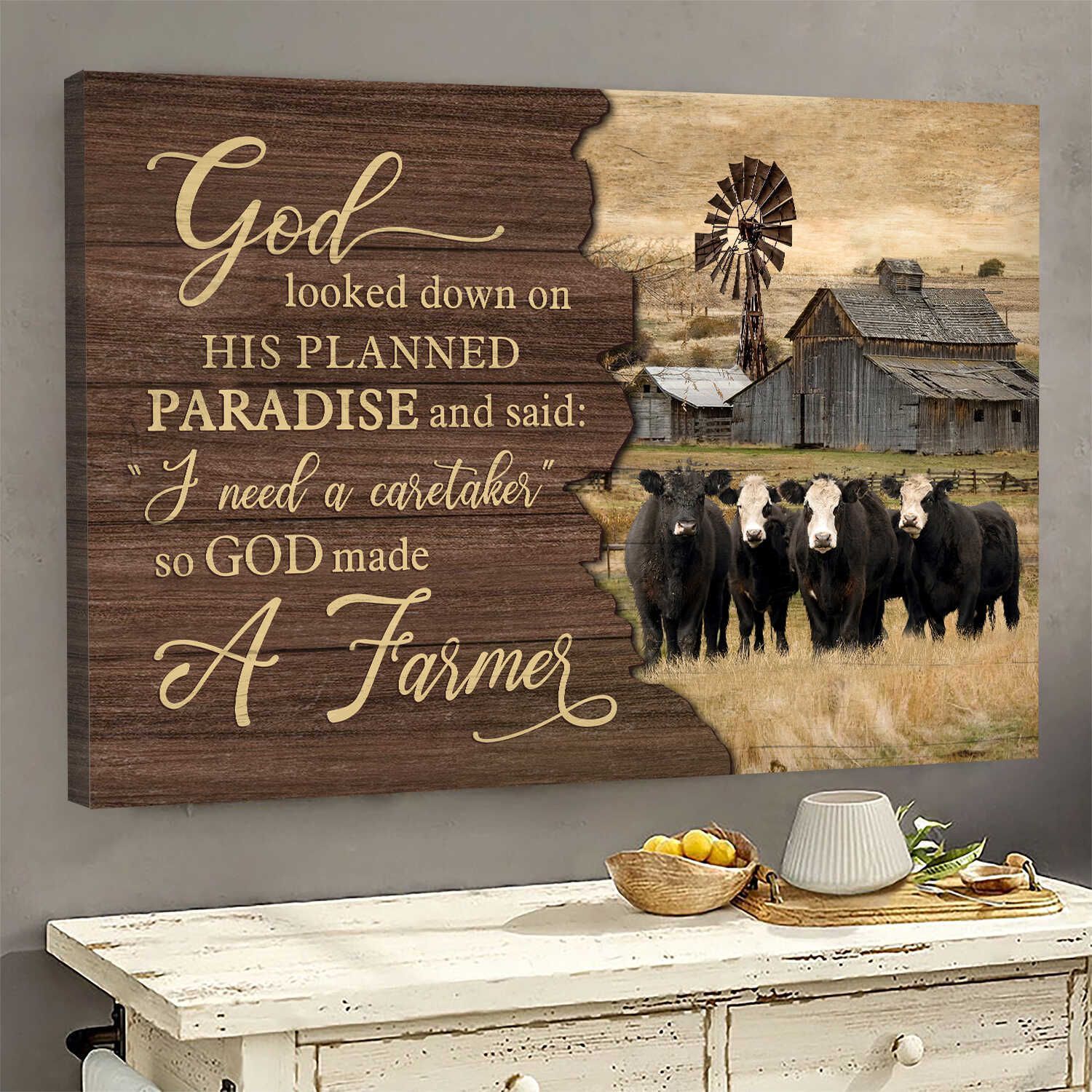 White Face Angus Cattle – God Looked Down On His Planned Paradise – Farm Landscape Canvas Print – Wall Art Gift For Family, Wall Art Decor, Canvas Print, Home Decor