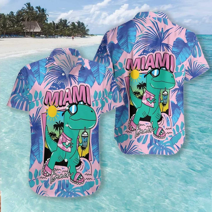 Happy Dinosaur In Miami Beach Hawaii Shirt For Men And Women Ha54394