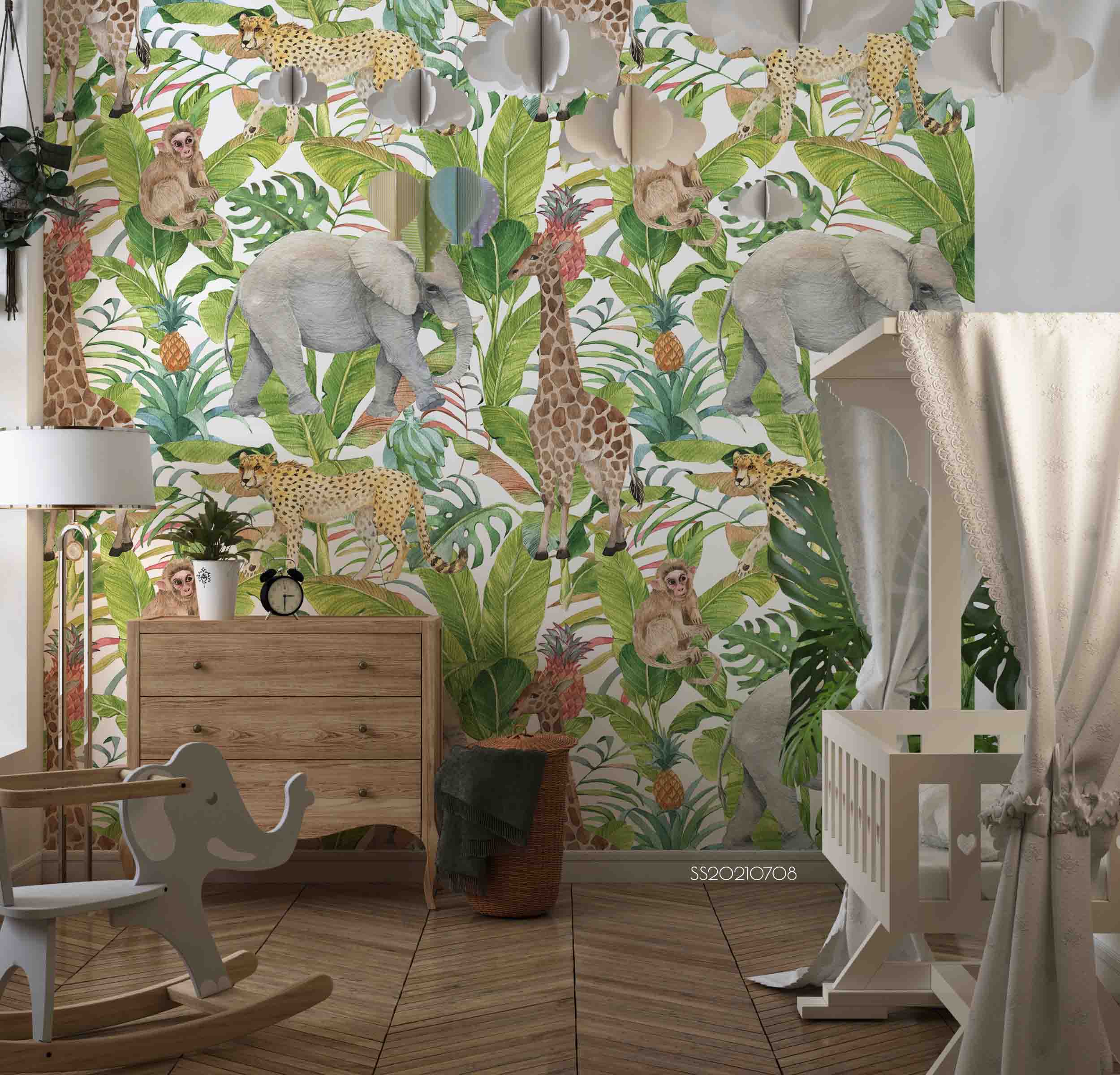 3D Tropical Jungle Elephant Giraffe Wall Mural Wallpaper Lqh 96