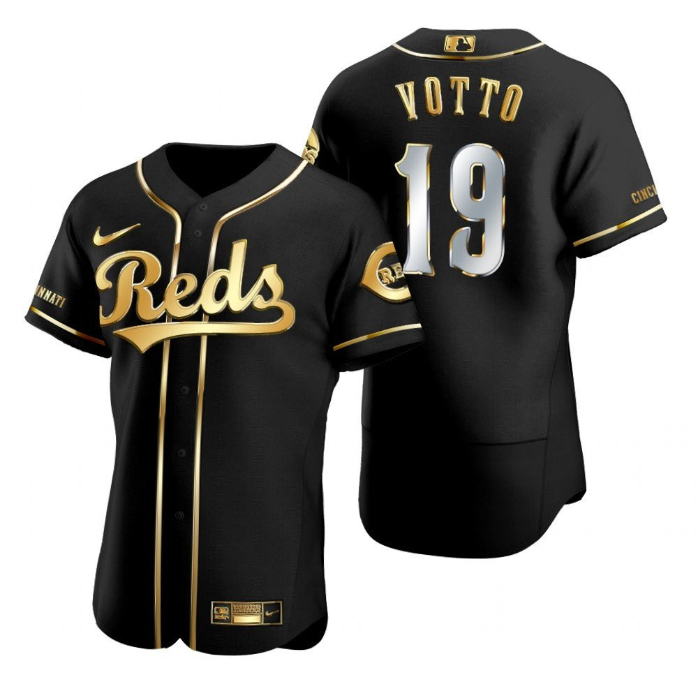 Cincinnati Reds #19 Joey Votto MLB Golden Brandedition Black Jersey Gift For Reds Fans