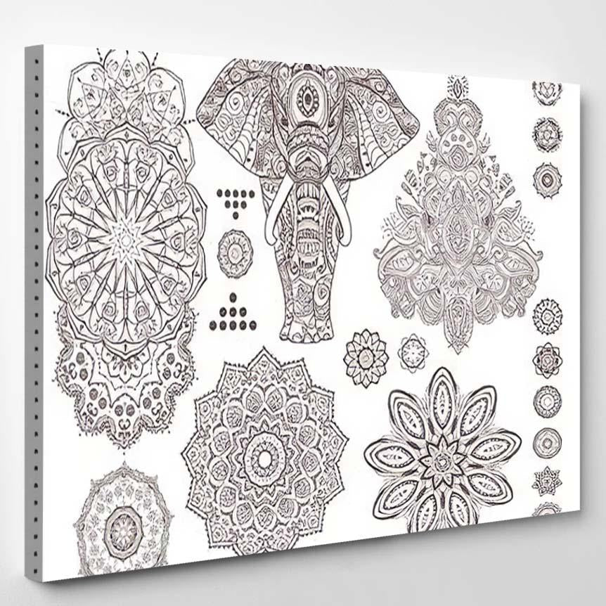 Mandala Set Elephant Vector Ornament Invitation – Mandala Canvas Print