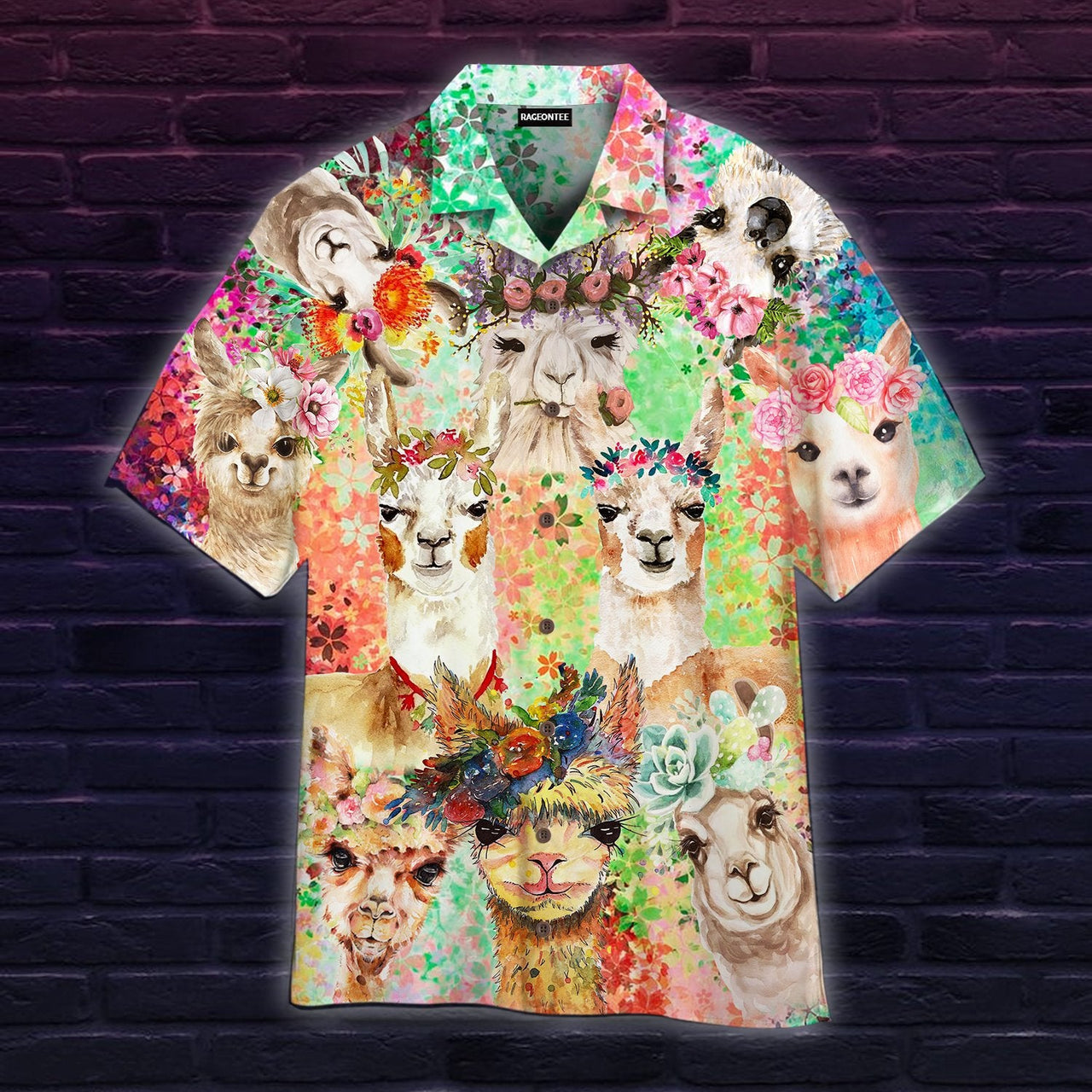 Animal Lovely Llama Flower Crown Aloha Hawaiian Shirts For Men & For Women | Wt1262