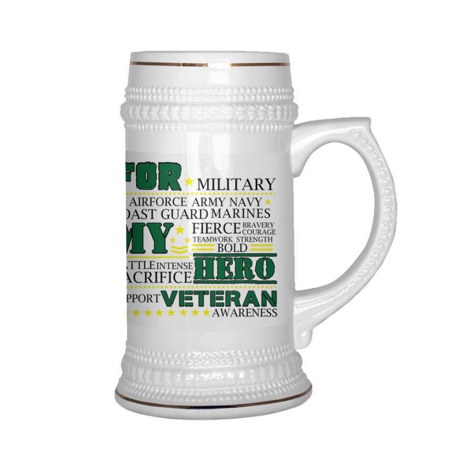 22 oz Ceramic Beer Stein Mug For My Hero Veteran