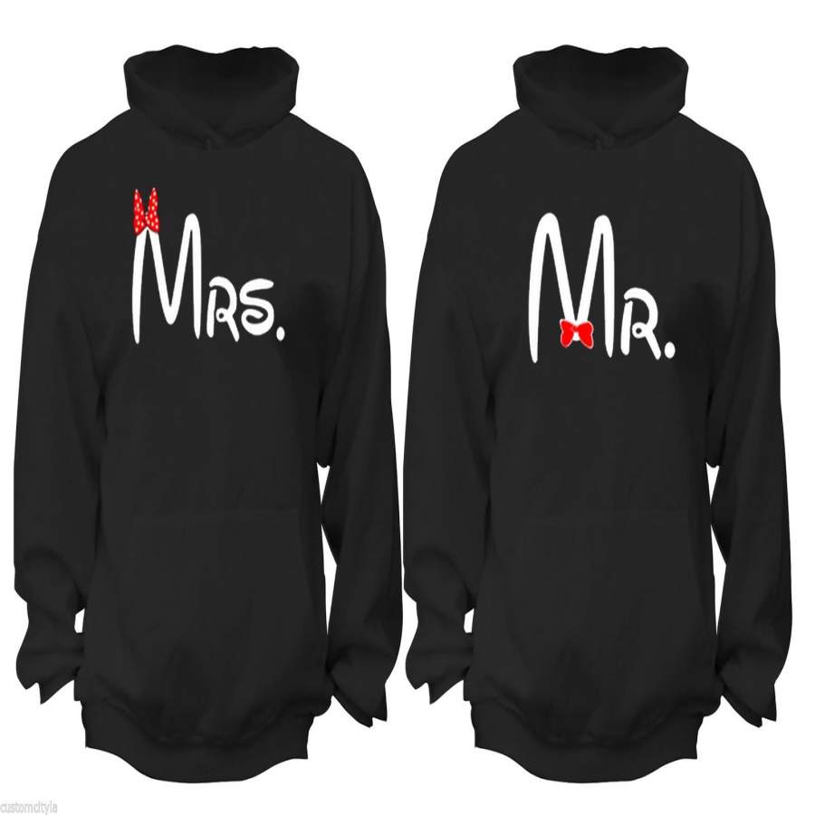 XtraFly Apparel Mr Mrs Red Bow Valentine’s Matching Couples Hooded-Sweatshirt Pullover Hoodie