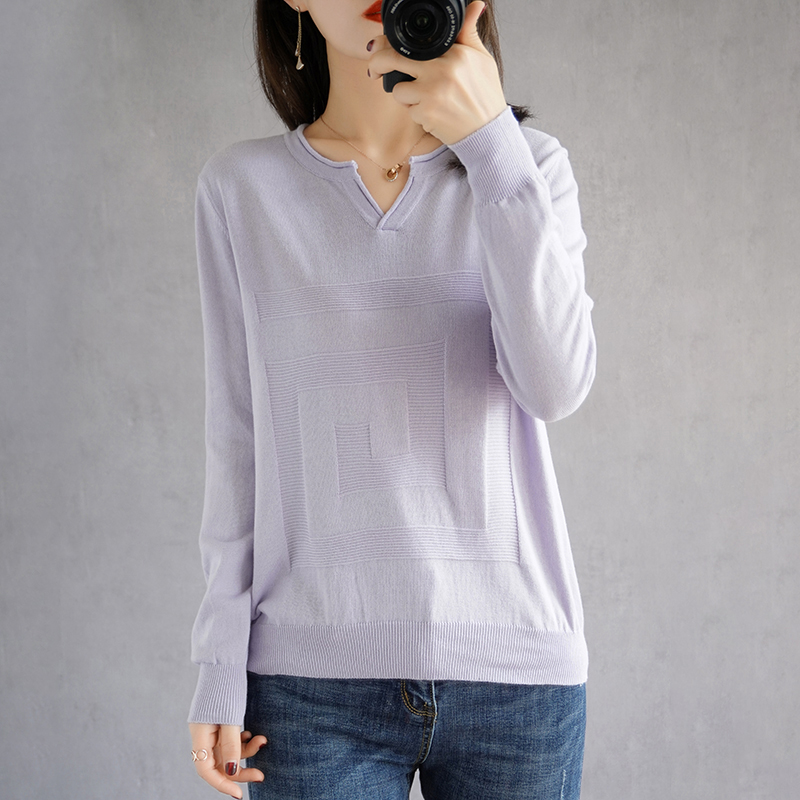 2022 spring and autumn women’s new V-neck sweater cotton sweater loose pullover alx