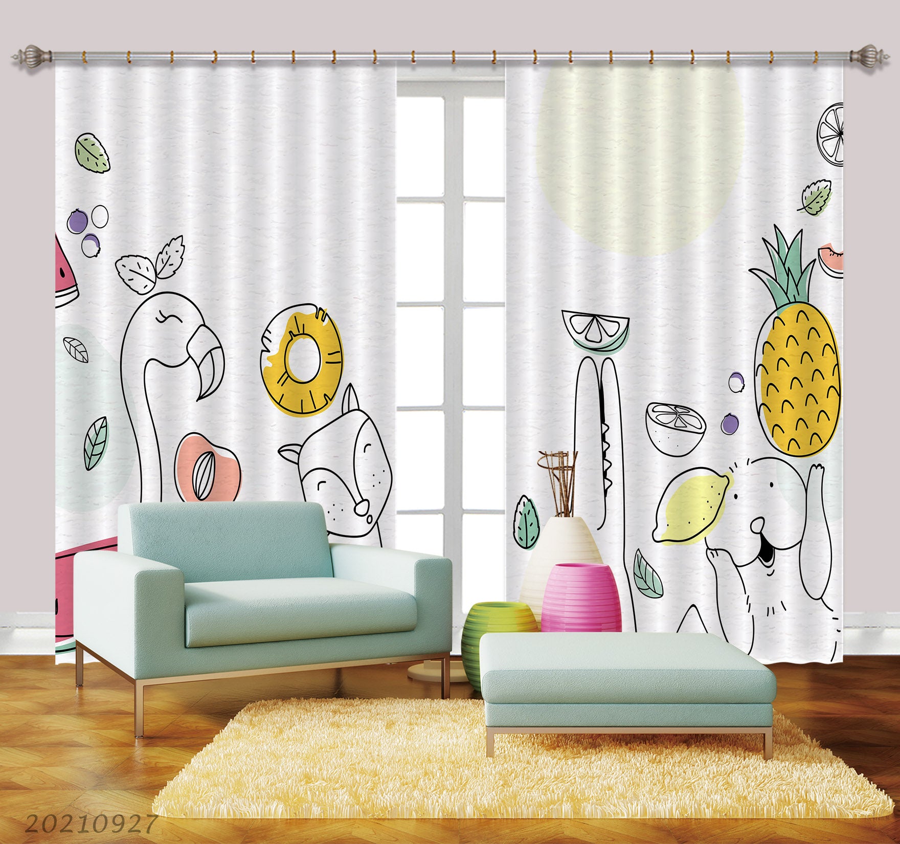 3D Cartoon Pineapple Animal Flamingo Curtains And Drapes Lqh 176