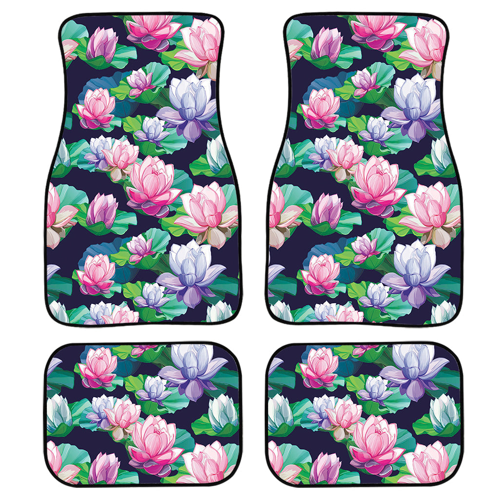 Vintage Lotus Floral Print Front And Back Car Floor Mats, Front Car Mat