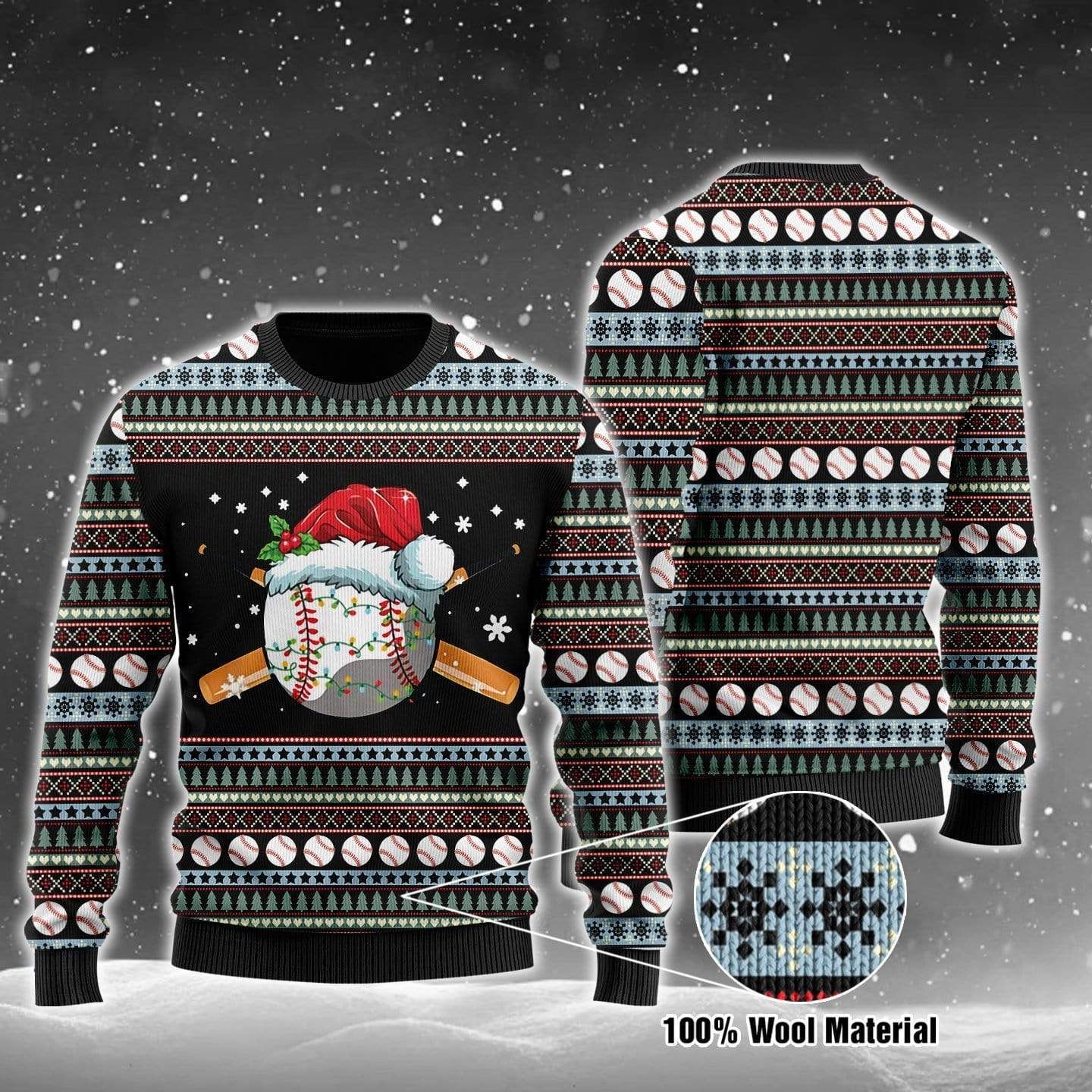 Unifinz Baseball Ugly Christmas Sweater Baseball Ball Pattern Black Sweater 2022