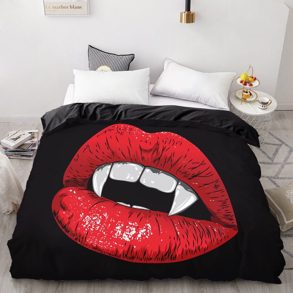 3D Print Custom Duvet Cover,//Blanket Case 220×240/200×200,Bedding Red Lips Vampire Mouth Helloween,