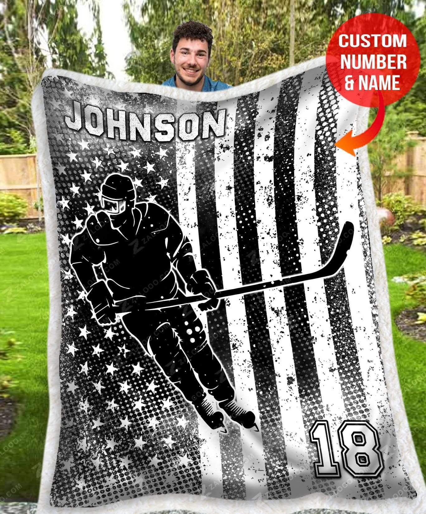 Christmas Gift Custom Fleece Blanket Hockey Flag Ver2