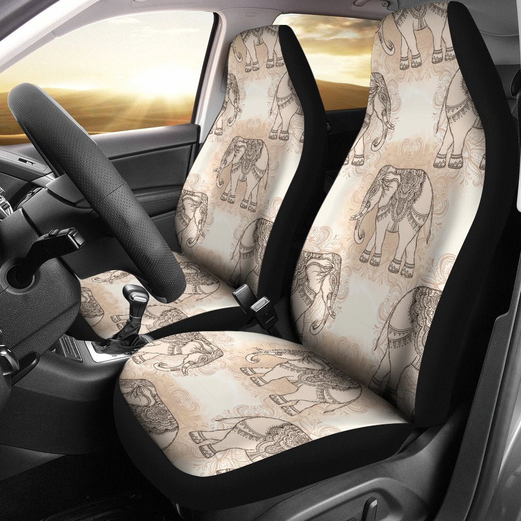 Indian Tribal Elephant Print Seat Cover Car Seat Covers Set 2 Pc, Car Accessories Car Mats