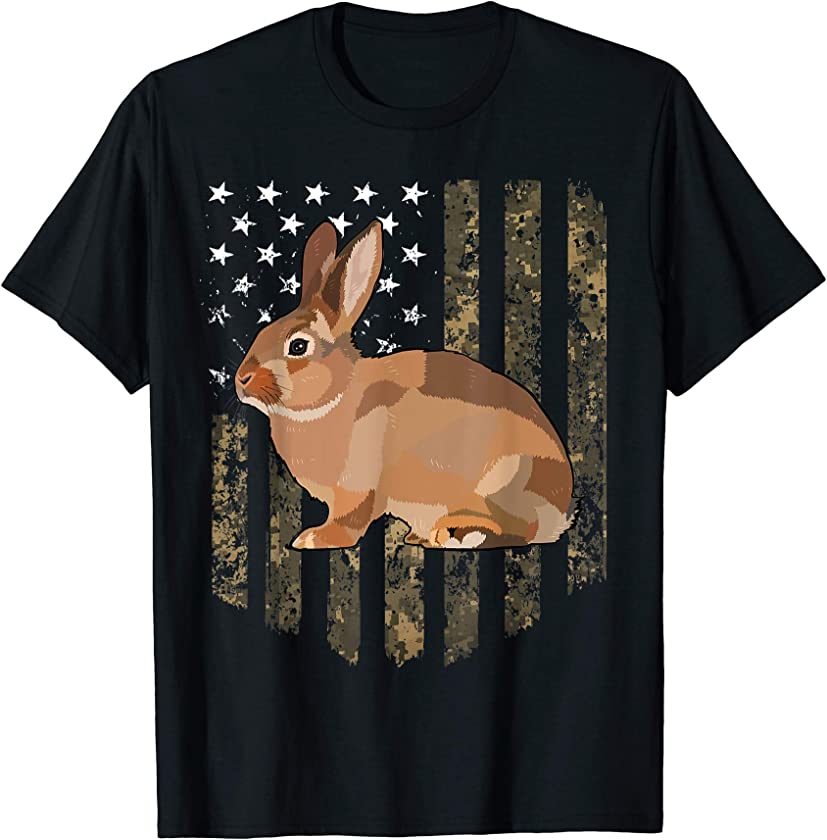 Camo American Flag Rabbit 4th Of July Farm Animal T-Shirt