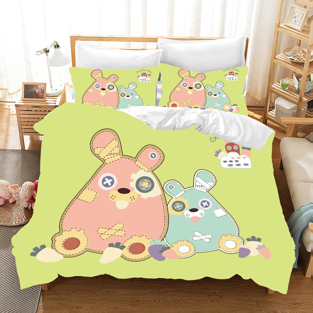 3D Cutie Two Rabbit Quilt Cover Set Bedding Set Pillowcases  129