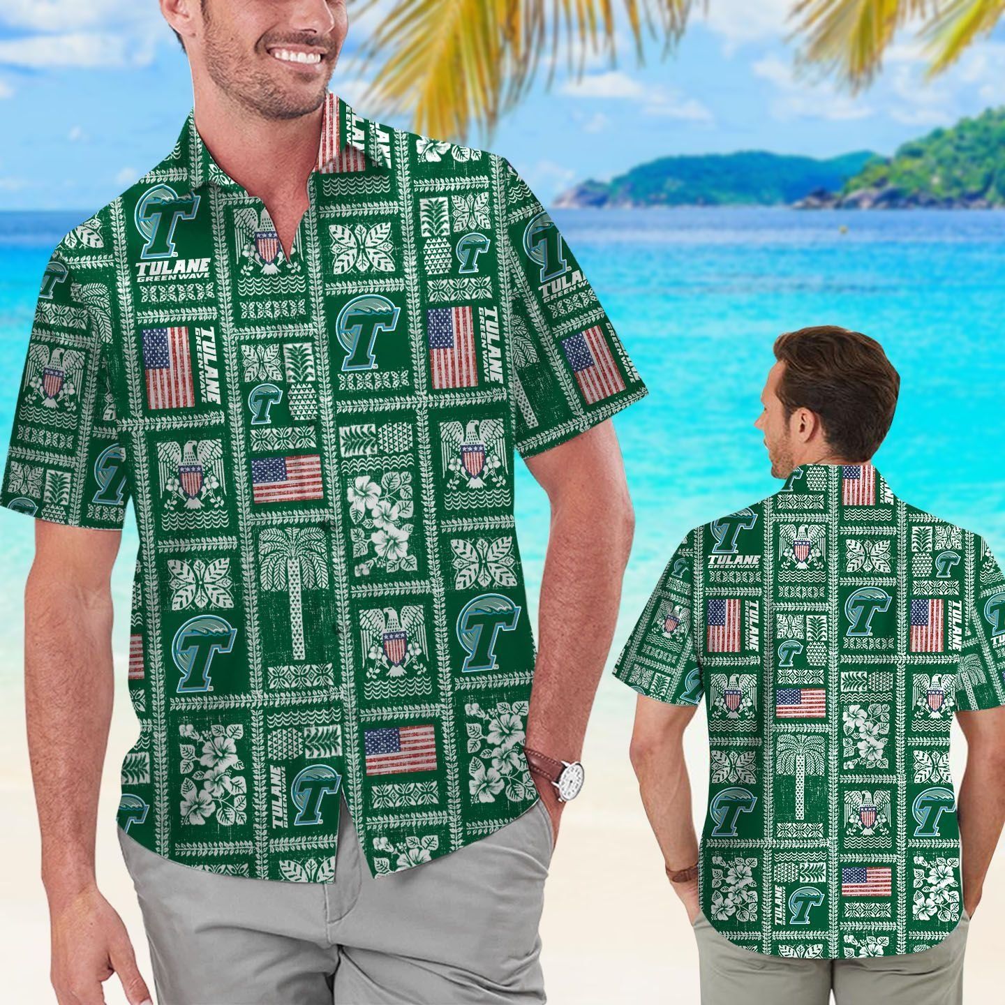 Tulane Green Wave Summer Commemorative Short Sleeve Button Up Tropical Hawaiian Shirt