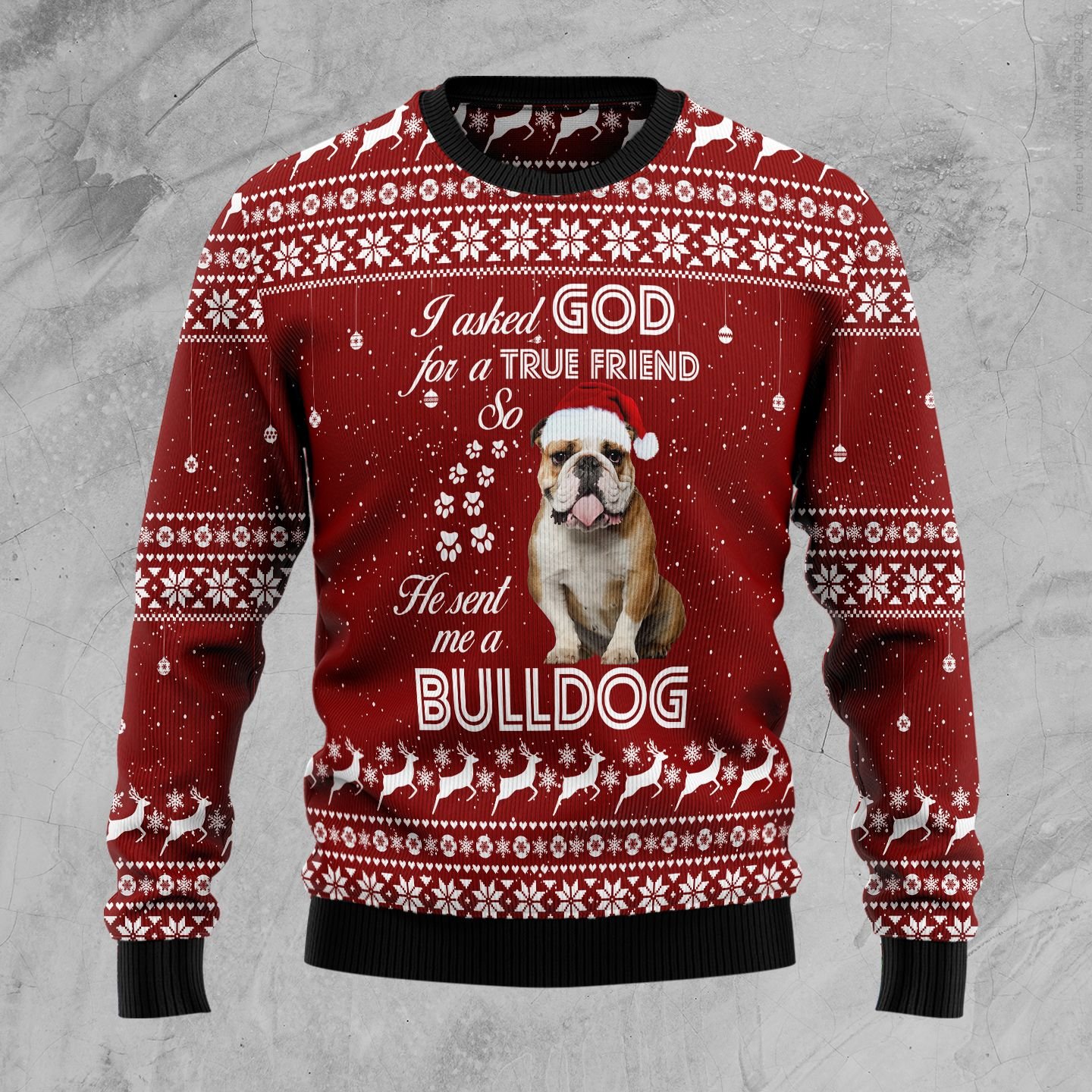 Bulldog True Friend Ugly Christmas Sweater | For Men & Women | Adult | Us5106