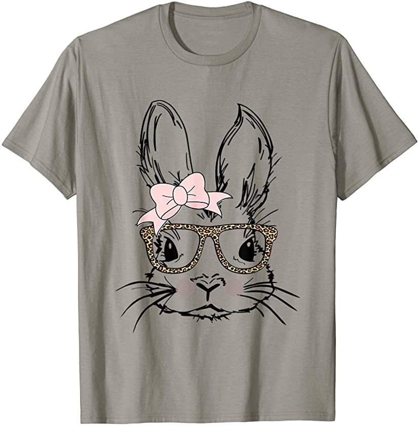 Cute Bunny Face Tees Leopard Print Glasses EASTER T-Shirt