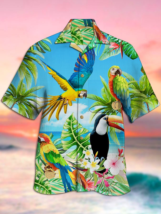 Mens Green Tropic Printed Casual Animal Hawaiian Shirts Ha89190