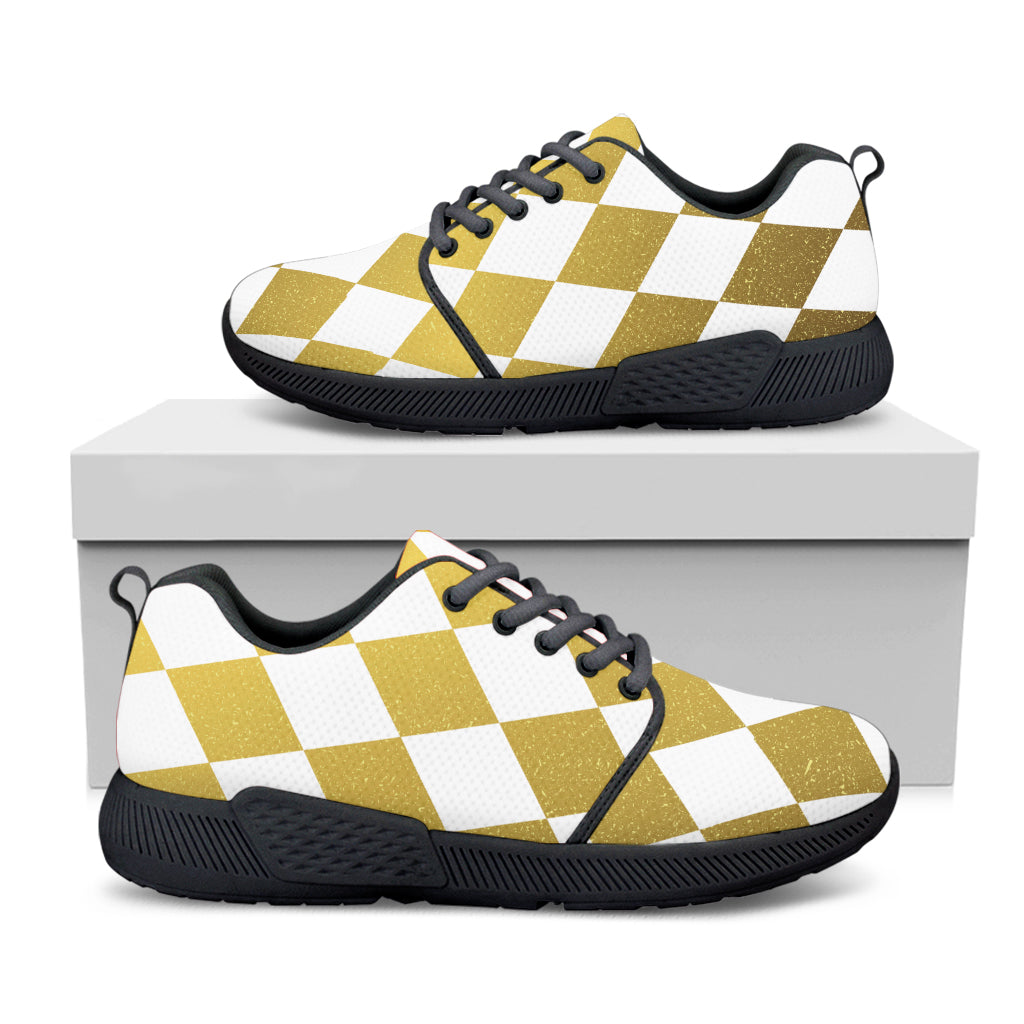 White And Gold Harlequin Pattern Print Black Athletic Shoes