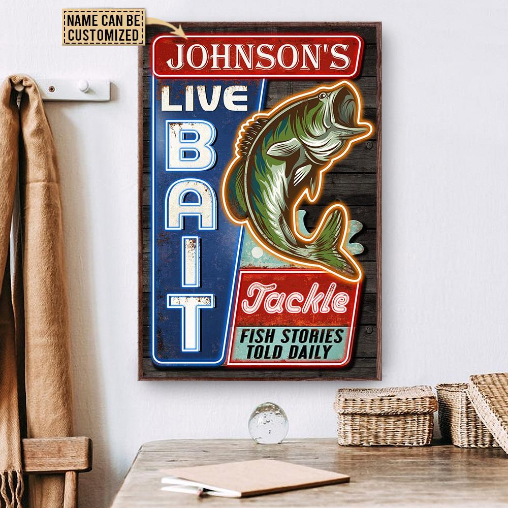 Aeticon Gifts Personalized Fishing Live Bait And Tackle Neon Canvas Mom Dad Gift Home Decor