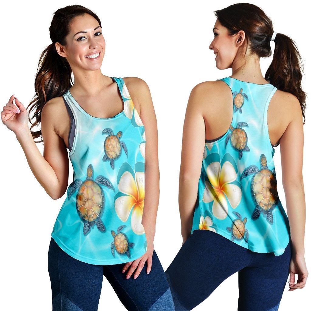 Hawaiian Turtle Plumeria Ocean Racerback Tank Ah Ha47906