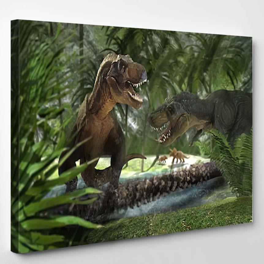 Scene Giant Dinosaur Destroy Park 1 – Dinosaur Animals Canvas Print