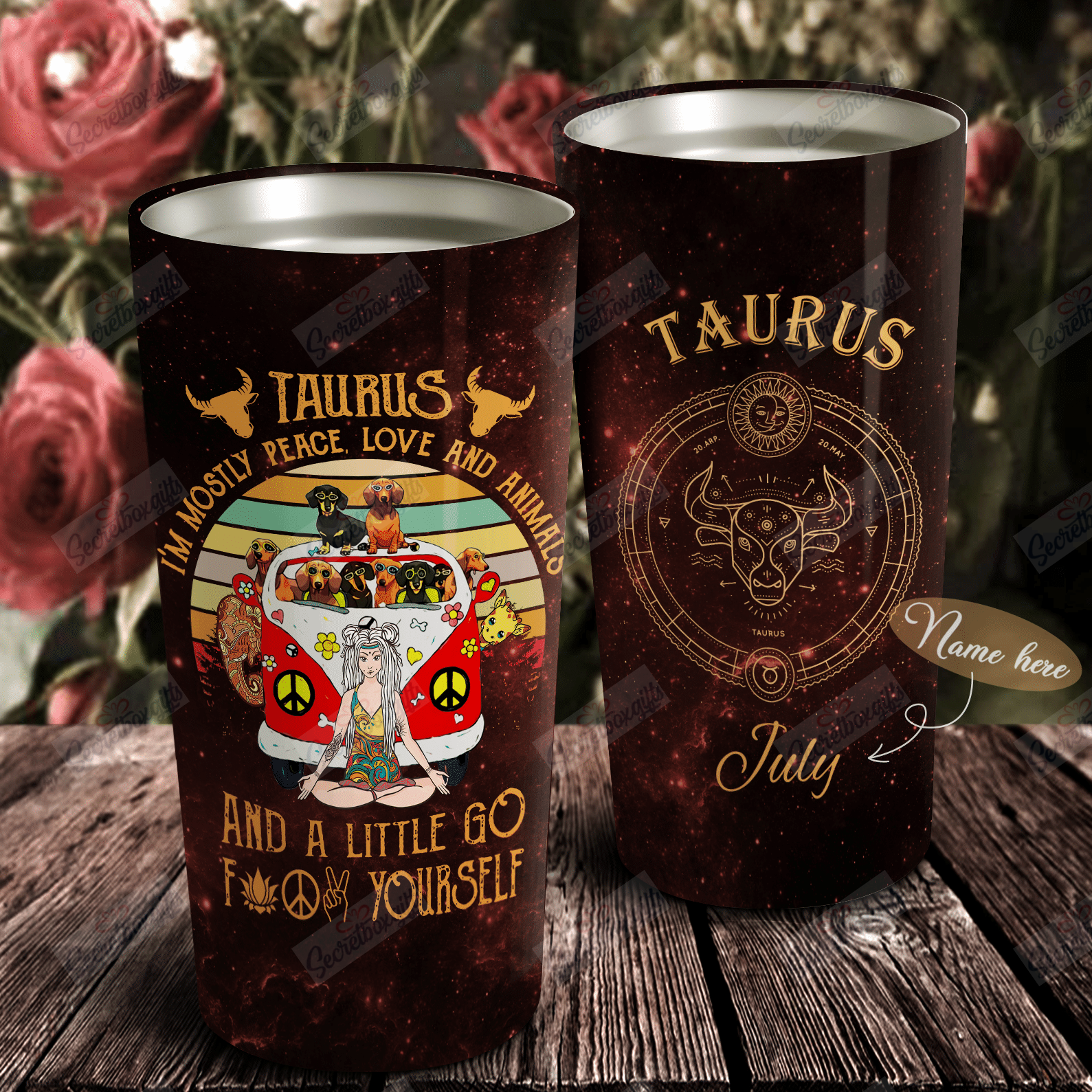 Personalized Peace Love And Animals Taurus Th3012081Cl Tumbler