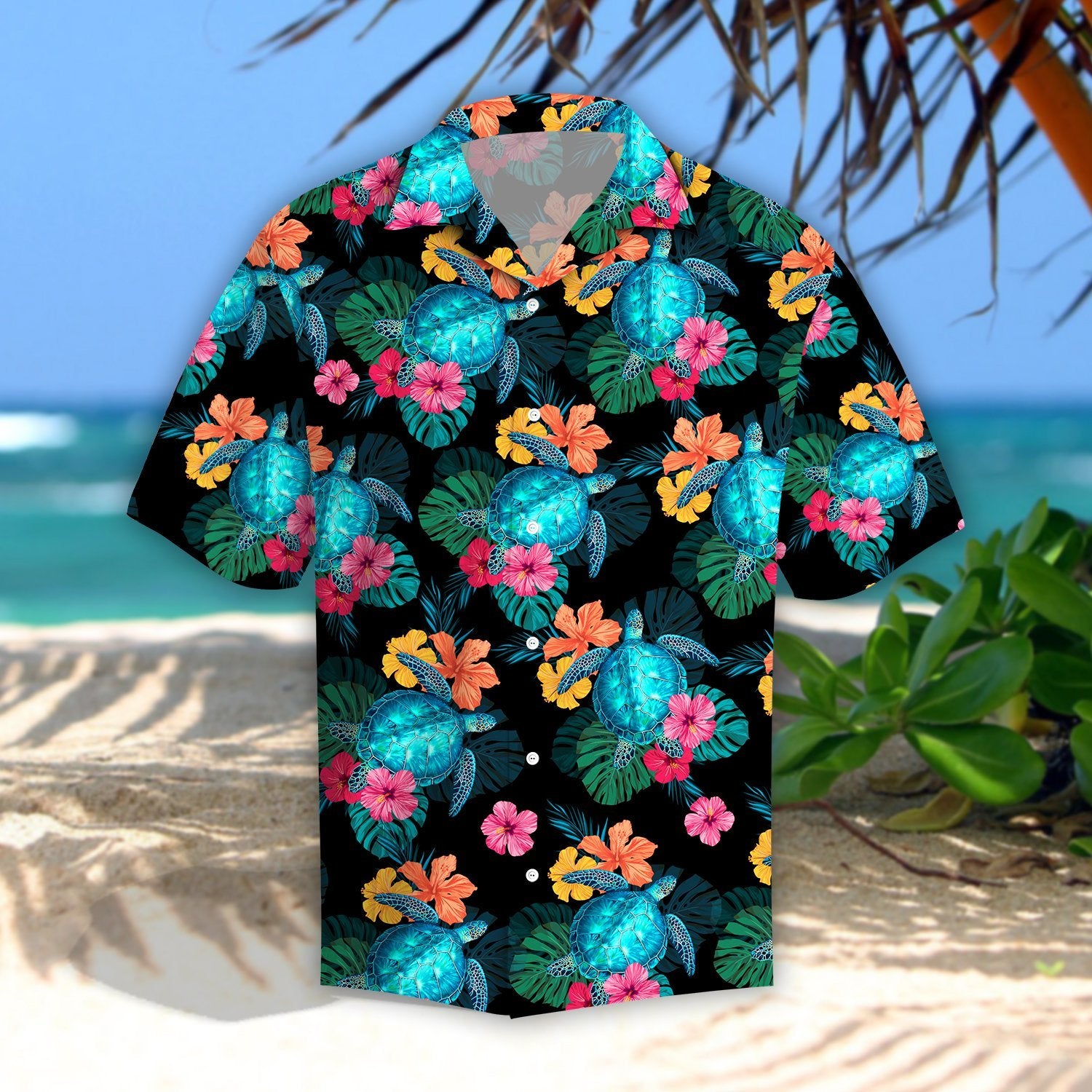 Fishing Hawaiian Shirt Turtles Hibiscus Tropical Hawaiian Ha33871