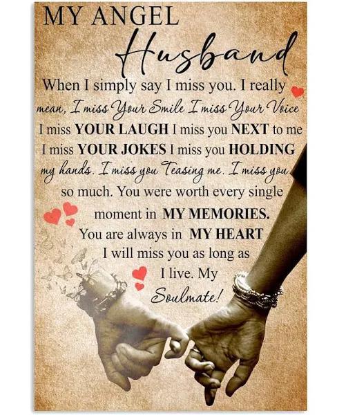 Memorial Gift My Angel Husband When I Simply Say I Miss You Heaven Portrait Poster & Canvas Gift For People Home Decor Wall Art Visual Art