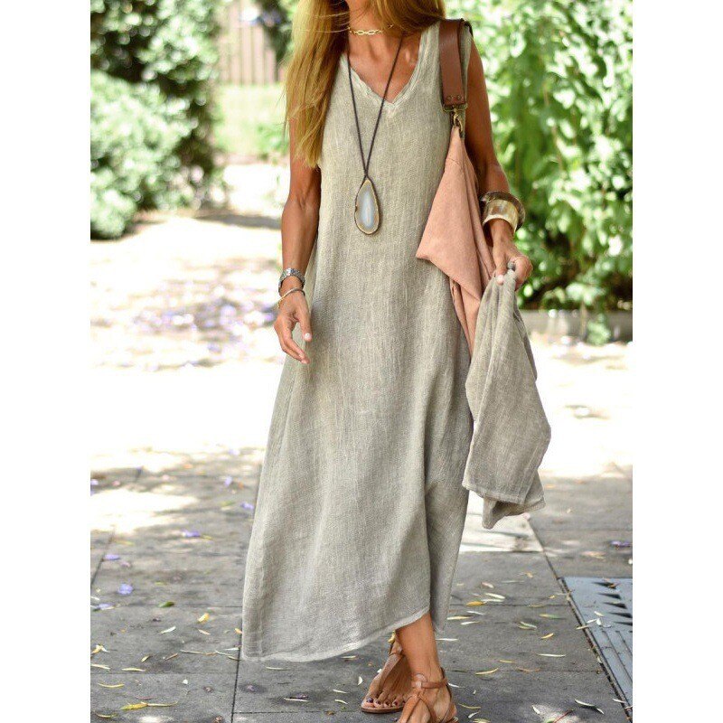 2022 Sexy Pullover Fit Loose Thin V-Neck Sleeveless Tank Dress Women Mid Length Summer Bohemian Fashion Casual Dresses alx