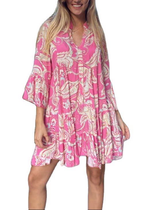 Summer Green Beach Dress for Women 2022 Flare Sleeve V Neck Floral Print Dresses A Line Bohemian Birthday Dress for Women Sexy alx