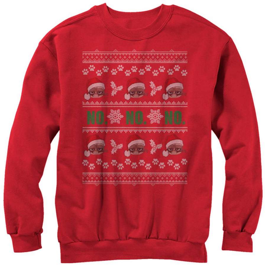 Grumpy Cat Men’s Ugly Christmas No  Sweatshirt Red