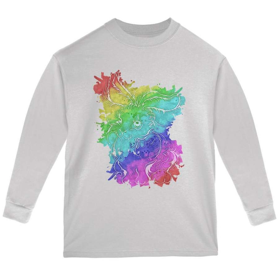 Rainbow Watercolor Easter Bunny Youth Long Sleeve T Shirt