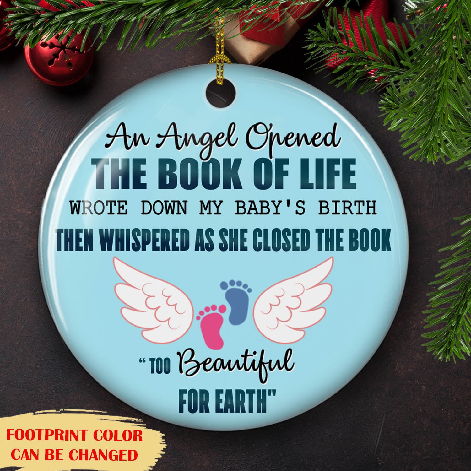 An Angel Opened The Book – Personalized Ceramic Christmas Ornaments – Miscarriage Gifts