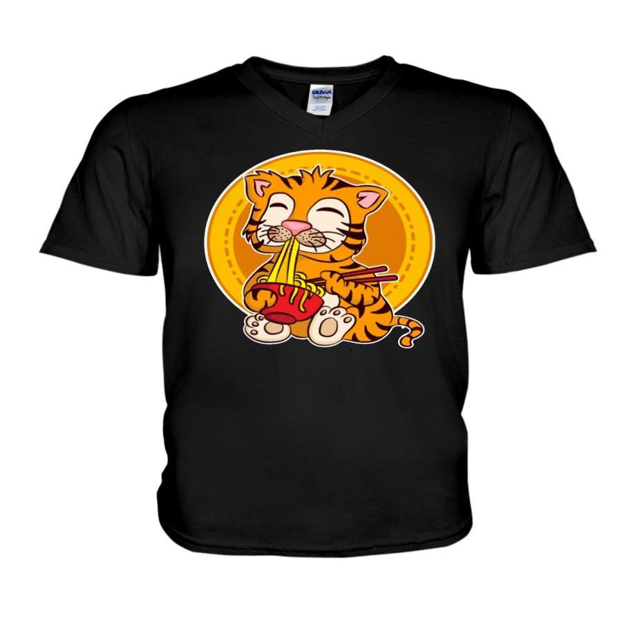 Tiger Ramen Cute Design Foodaholic Gift Guys V-Neck