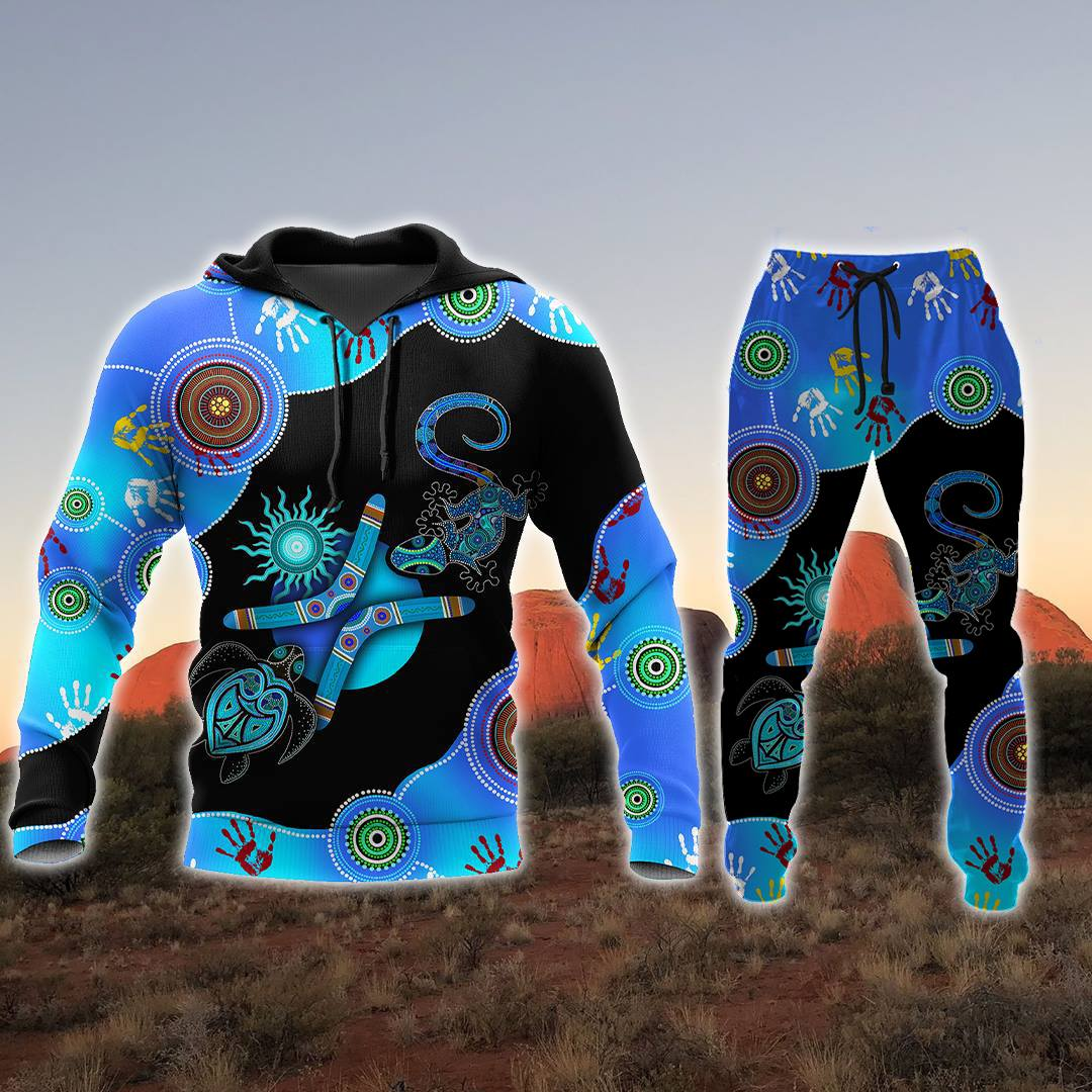 Aboriginal Naidoc Week Blue Turtle Lizard Combo Hoodie And Sweatpants