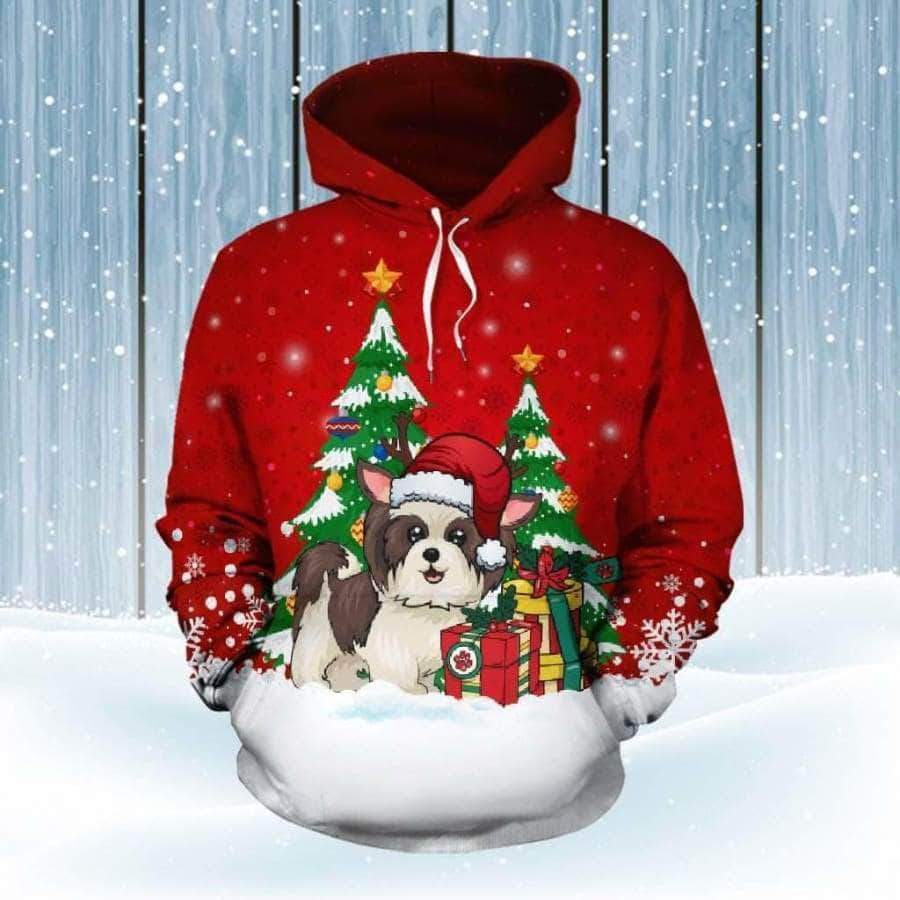 Christmas Cute funny Shih Tzu dog puppy all over print hoodie shirt – IPH527