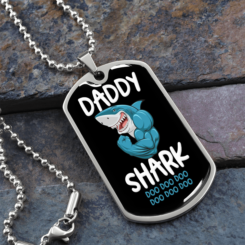 Daddy Shark Doo Doo Doo Dog Tag, Dog Tag Necklace – A Child – Daughter Or Son’S Gift To Father, Dad Daddy Papa Father’S Day Birthday Jewelry – Daddy Shark Doo Doo Doo, Christmas Gifts, Anniversary Gift, Valentine’S Day