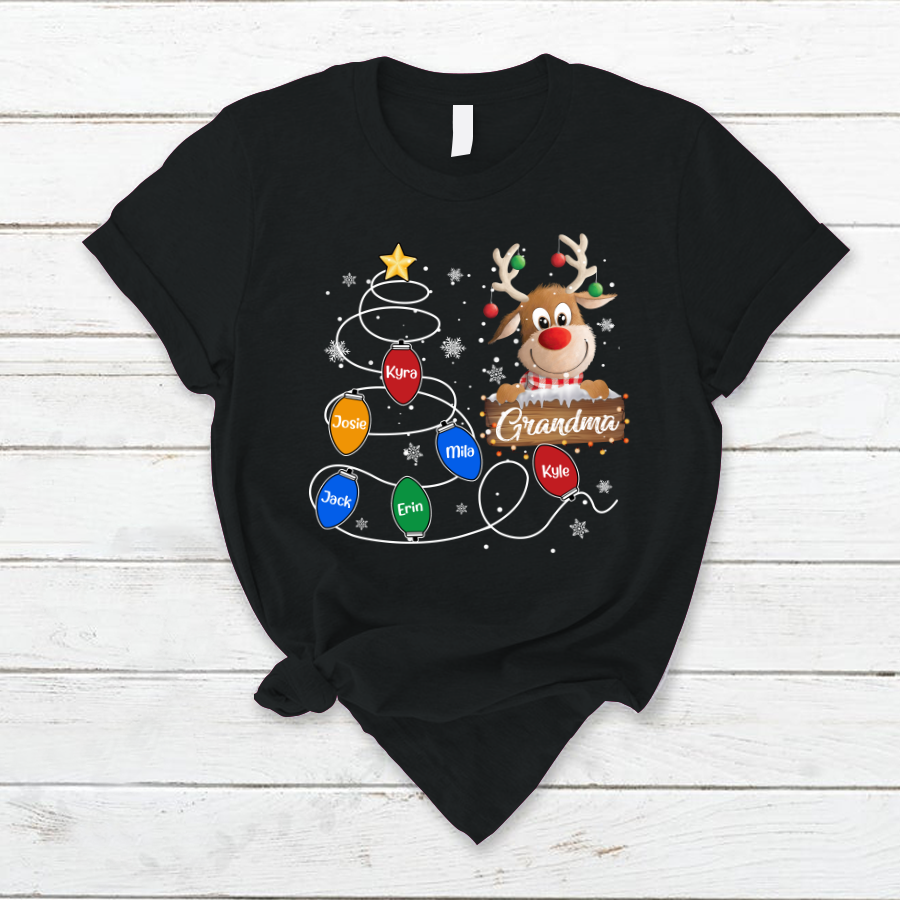 Grandma Reindeer And Grandkids Christmas Tshirt