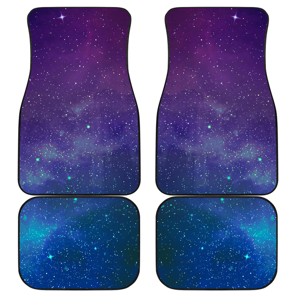 Purple Turquoise Galaxy Space Print Front And Back Car Floor Mats, Front Car Mat