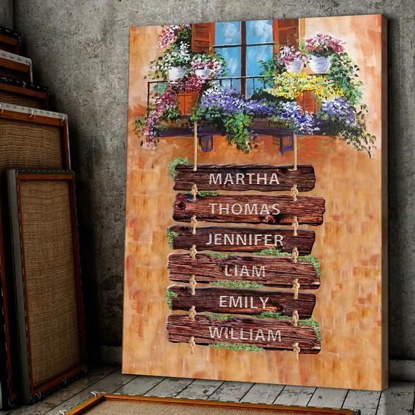 [Personalized Canvas With Names] Family Wooden Sign On Chain Home Decor Vertical Canvas