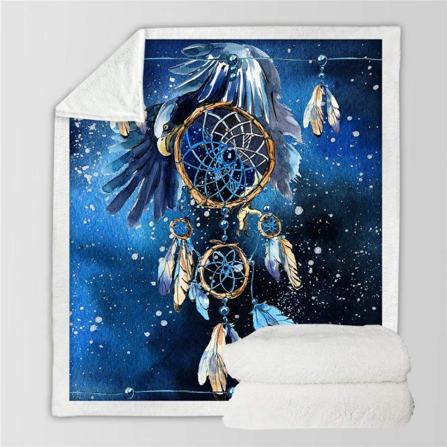 Blue Galaxy Dreamcatcher  Sherpa Blanket