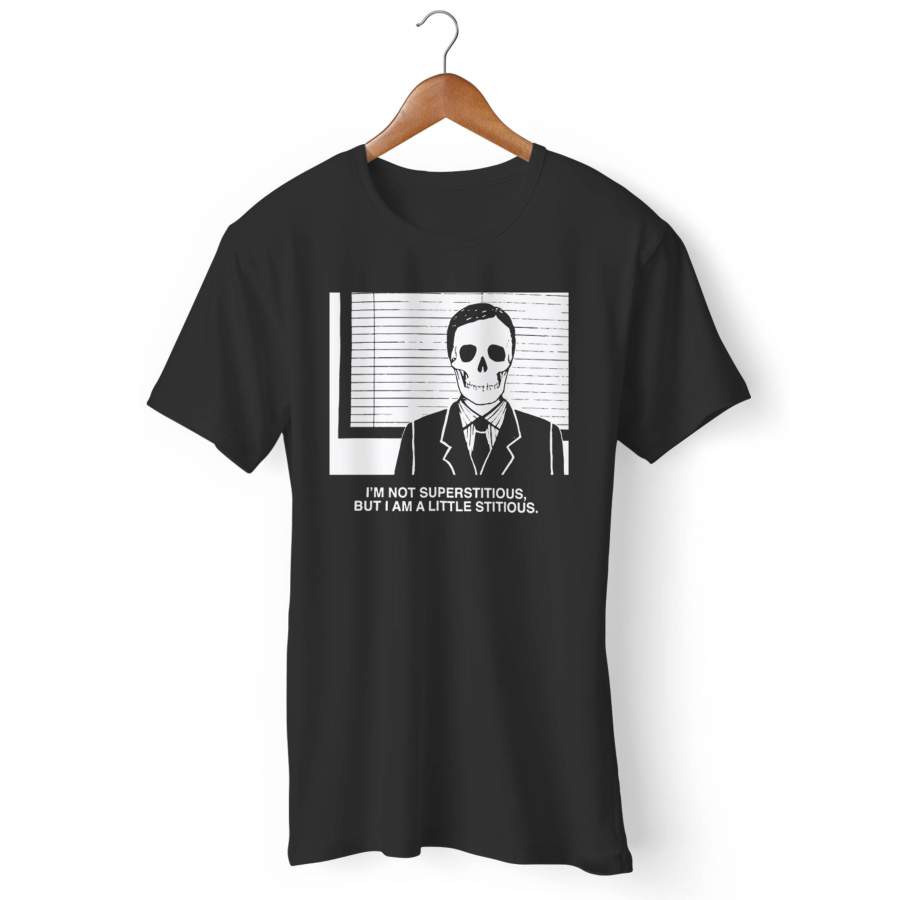 Skeleton Michael Scott Superstitious Quote The Office Dunder Mifflin Halloween Man’s T-Shirt