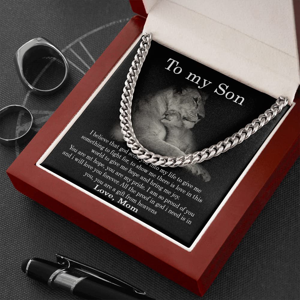 To My Son Necklace From Mom, I Believe That God Send You Into My Life Cuban Link Chain Necklace, Gift To My Son For Birthday